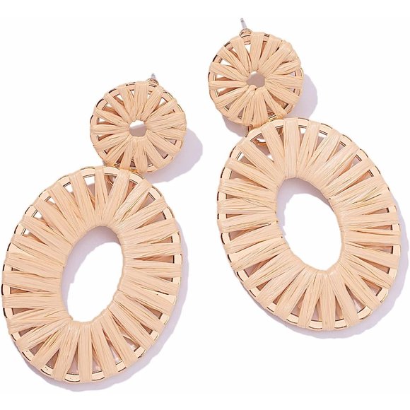 Statement Raffia Earrings Boho Drop Dangle Earrings for Women Handmade F… - Picture 12 of 16